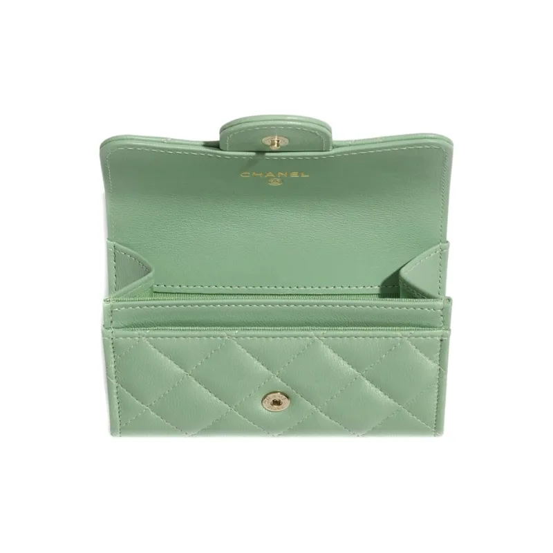 CHANEL Classic Flap CF Sheepskin Coin Purse, Card Holder Unisex Green-2