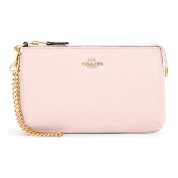 COACH Wristlet Leather Handheld Wrist Bag Crossbody Handbag Large Size Women's Pink