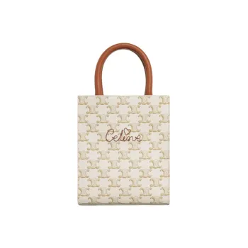CELINE Cabas Cow Leather Handbag, Shoulder Bag, Crossbody Bag Mini Women's Candy/White