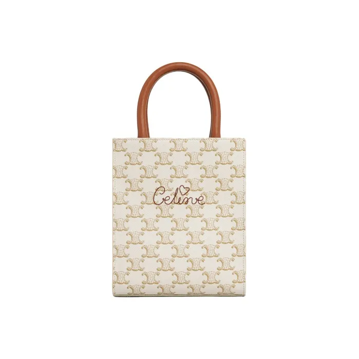 CELINE Cabas Cow Leather Handbag, Shoulder Bag, Crossbody Bag Mini Women's Candy/White-0