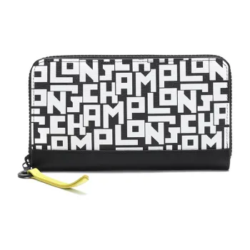 LONGCHAMP Cow Leather Wallet Unisex Black White