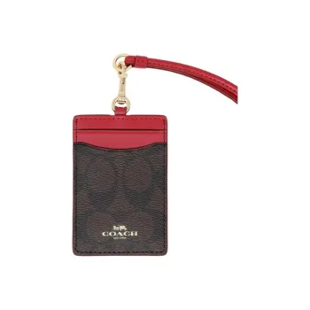 COACH Lanyard Card Holder Women's Rose Red & Dark Khaki