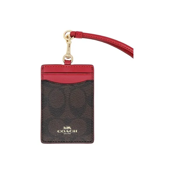 COACH Lanyard Card Holder Women's Rose Red & Dark Khaki-0