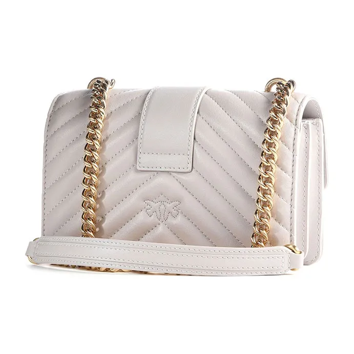 PINKO Sheepskin Swallow Bag, Chain Bag, Crossbody Bag, Shoulder Bag Women's Gray White-1