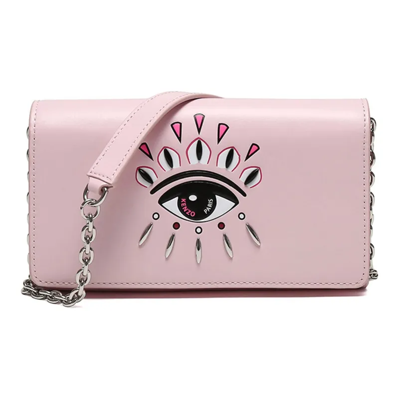 KENZO Cow Leather Chain Shoulder Bag Women's Light Pink-0