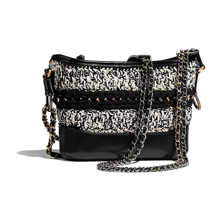 CHANEL Gabrielle Cow Leather Handbag, Shoulder Bag, Crossbody Bag Trumpets Women's Black & White-1