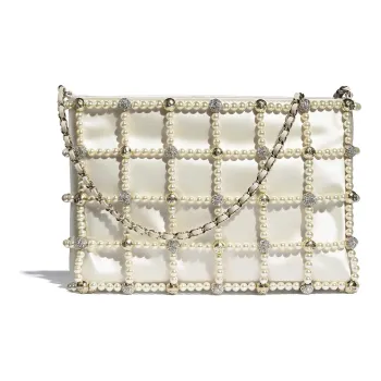 CHANEL Satiny Glass Pearl And Gold Metal Clutch Women's White