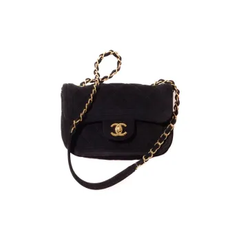 CHANEL Suede Effect Cow Leather, Gold Metal Shoulder Bag Mini Women's Black