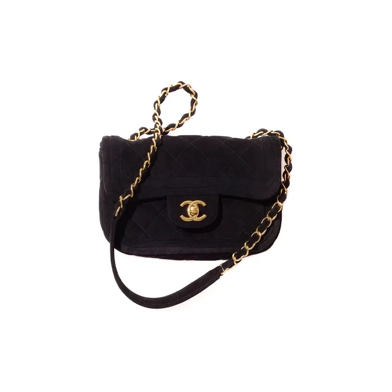 CHANEL Suede Effect Cow Leather, Gold Metal Shoulder Bag Mini Women's Black-0