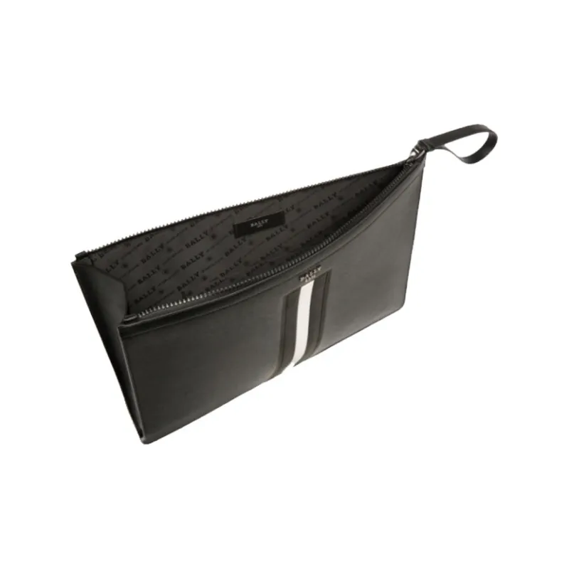 BALLY BOLLIS Cow Leather Clutch Men's Black And White Color Blocking-2