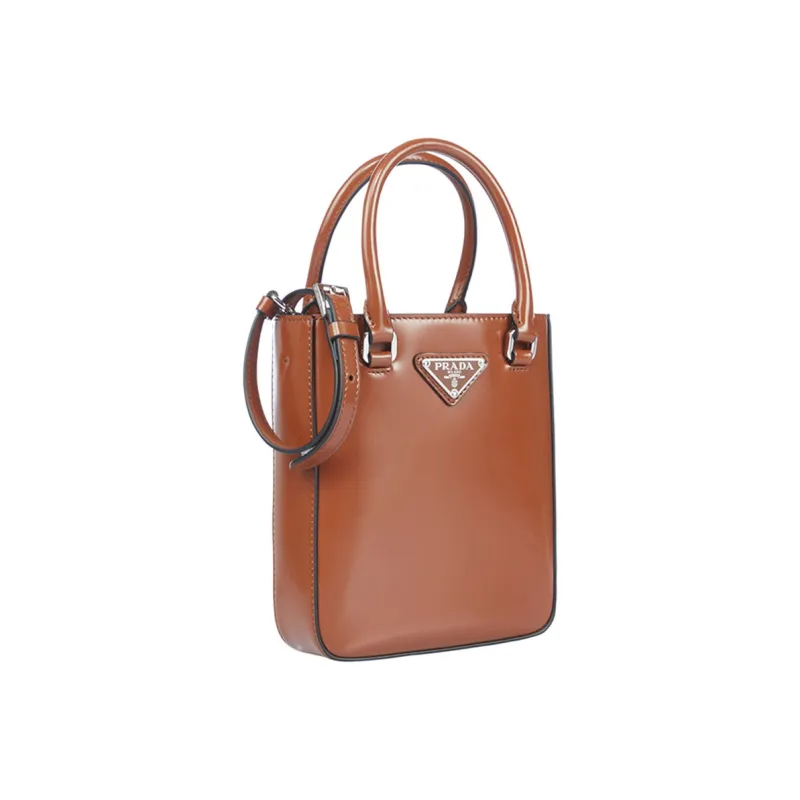 PRADA Leather Handbag Shoulder Bag Crossbody Bag Tote Small Size Women's Brown-1