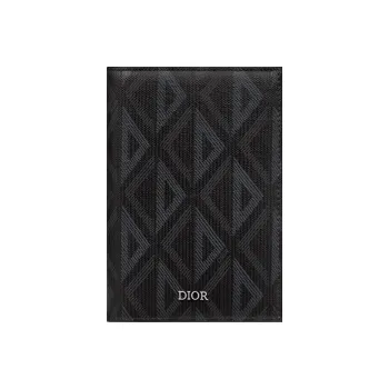 DIOR CD Diamond Canvas Passport Holder Men's Black