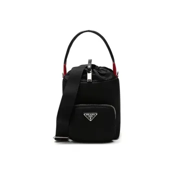 PRADA Nylon Fabric Bucket Bags One Shoulder Handbags Women's Black