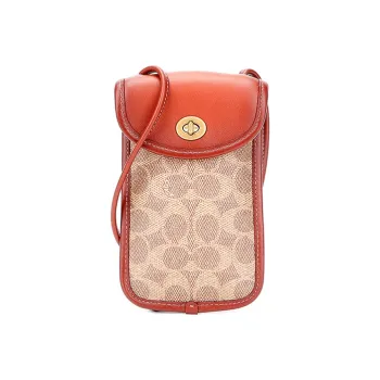 COACH Turnlock Artificial Leather With Leather Accents One Shoulder Handbag Crossbody Bag Mini Women's Caramel Khaki