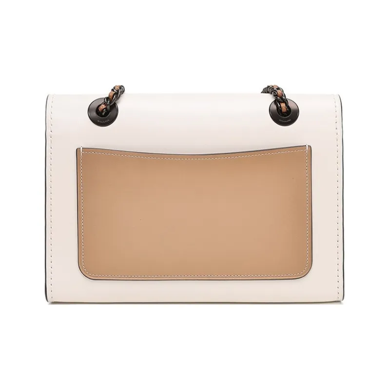 COACH Parker Leather Chain Bag, Portable Crossbody Bag, Shoulder Bag Women's White & Brown-1