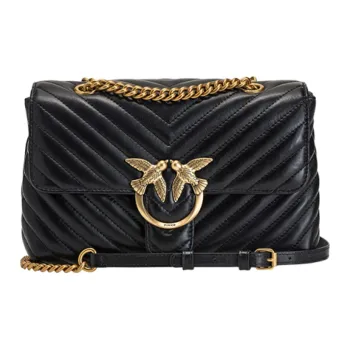 PINKO Puff Sheepskin With Cow Leather Swallow Bag, Shoulder Bag, Crossbody Bag Women's Black