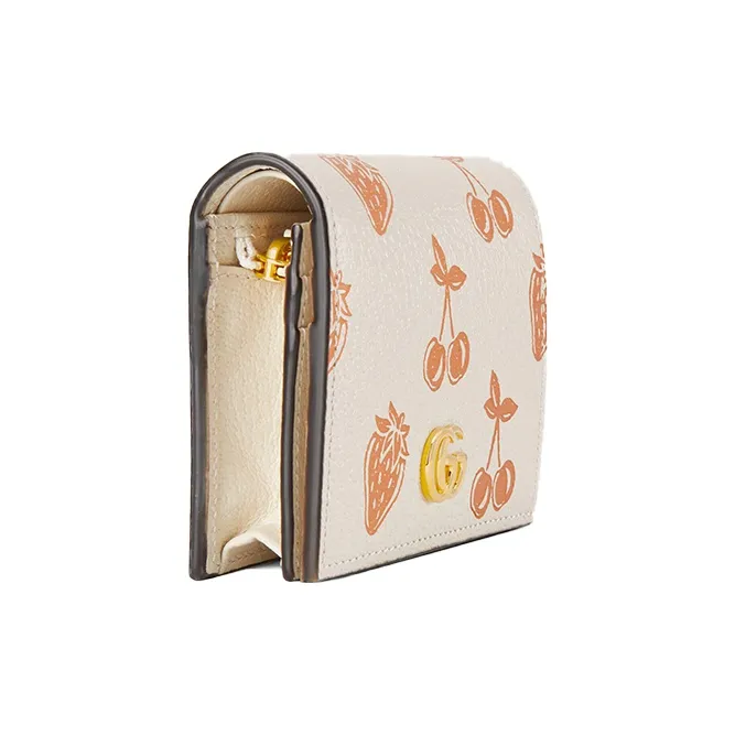 GUCCI Marmont Leather Wallets Card Holders Women's White-1