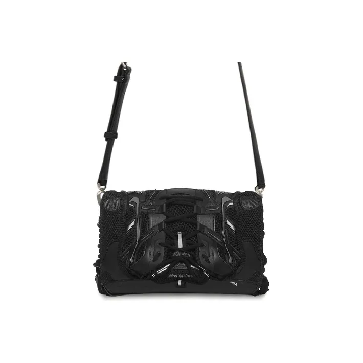 Balenciaga Calfskin With Canvas Lace-Up Cell Phone Pouch Shoulder Bag Crossbody Bag Medium Size Women's Black-0