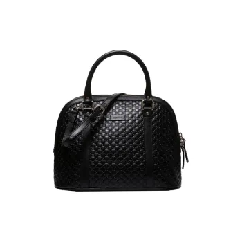 GUCCI Embossed Cow Leather Dome Bag, Handbag, Shoulder Bag, Crossbody Bag Medium Size Women's Black