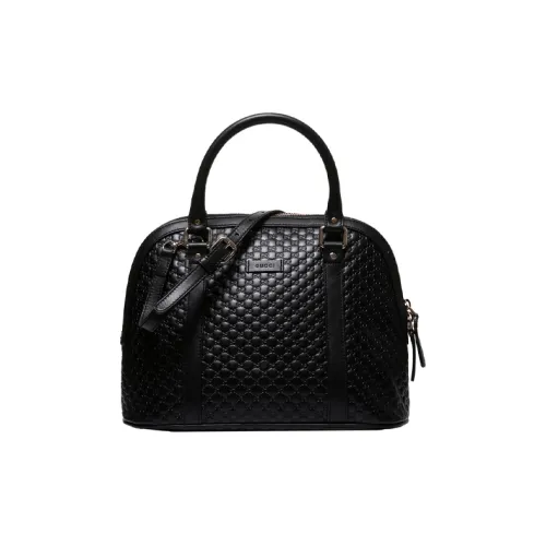 GUCCI Embossed Cow Leather Dome Bag, Handbag, Shoulder Bag, Crossbody Bag Medium Size Women's Black