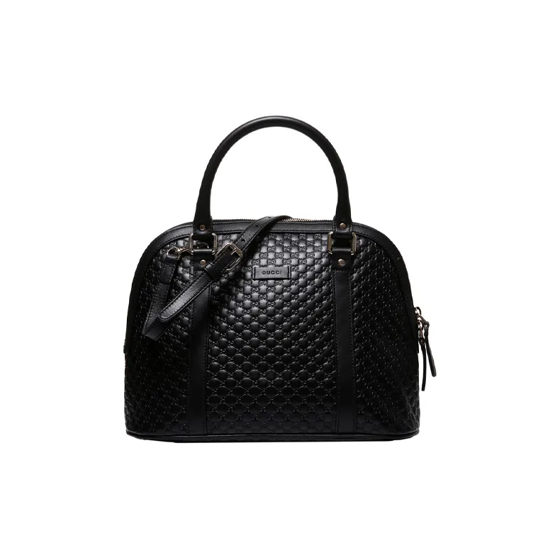 GUCCI Embossed Cow Leather Dome Bag, Handbag, Shoulder Bag, Crossbody Bag Medium Size Women's Black-0