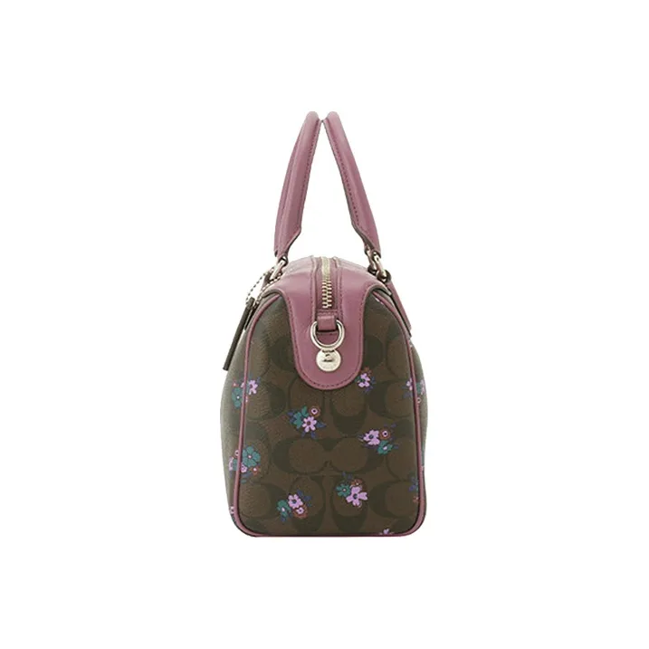 COACH Bennett Canvas Leather Boston Bag Shoulder Bag Crossbody Bag Handbag Medium Size Women's Brown Violet Multicolor-1