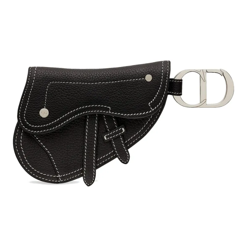 DIOR Saddle Calfskin Coin Key Pouch Unisex Black-0
