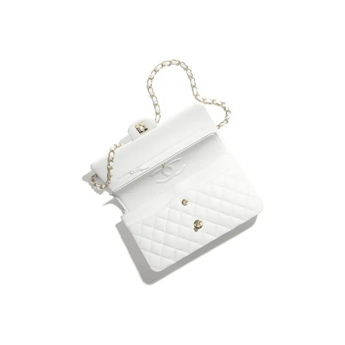 CHANEL Classic Flap CF Sheepskin And Gold Metal Flap Bag, Crossbody Bag, Shoulder Bag Women's White-3