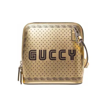 GUCCI Leather Dome Bag Portable Crossbody Bag Shoulder Bag Unisex Gold
