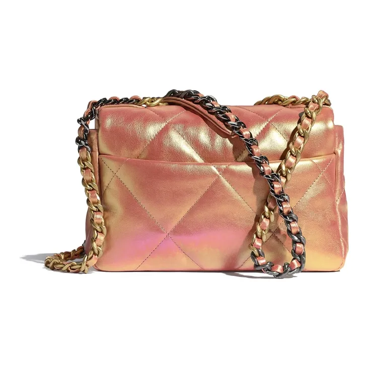 CHANEL 19Bag Iridescent Calfskin Chain Shoulder Bag, Crossbody Bag Trumpets Women's Pink-2