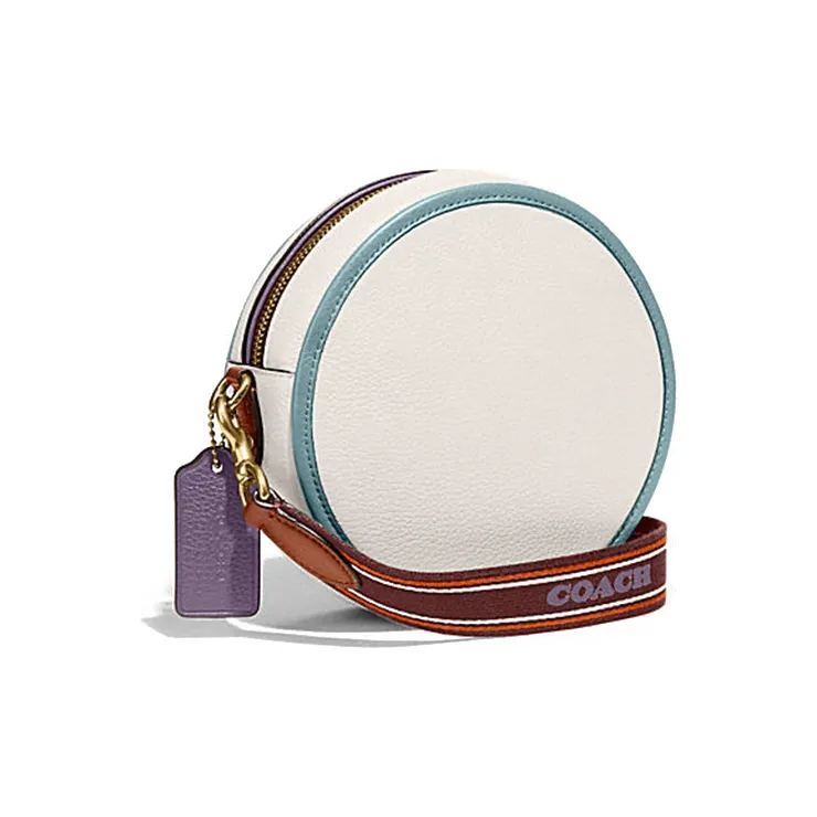 COACH Kia Leather Small Round Bag, Handbag, Shoulder Bag, Crossbody Bag Trumpets Women's Blue White Multicolor-2