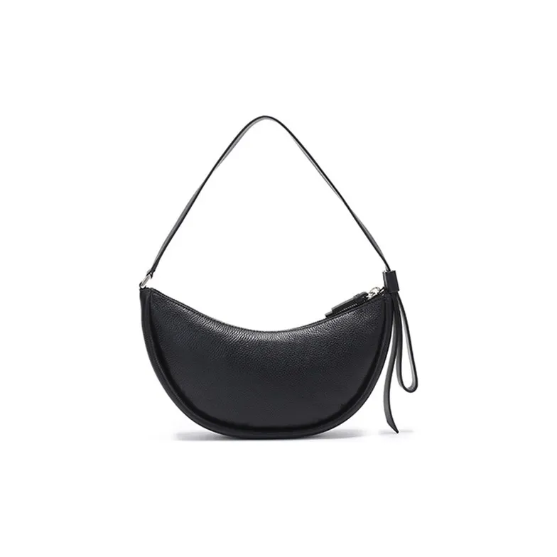 Kate Spade Smile Cow Leather Shoulder Bag, Crescent Bag, Shoulder Bag Small Size Women's Black-3