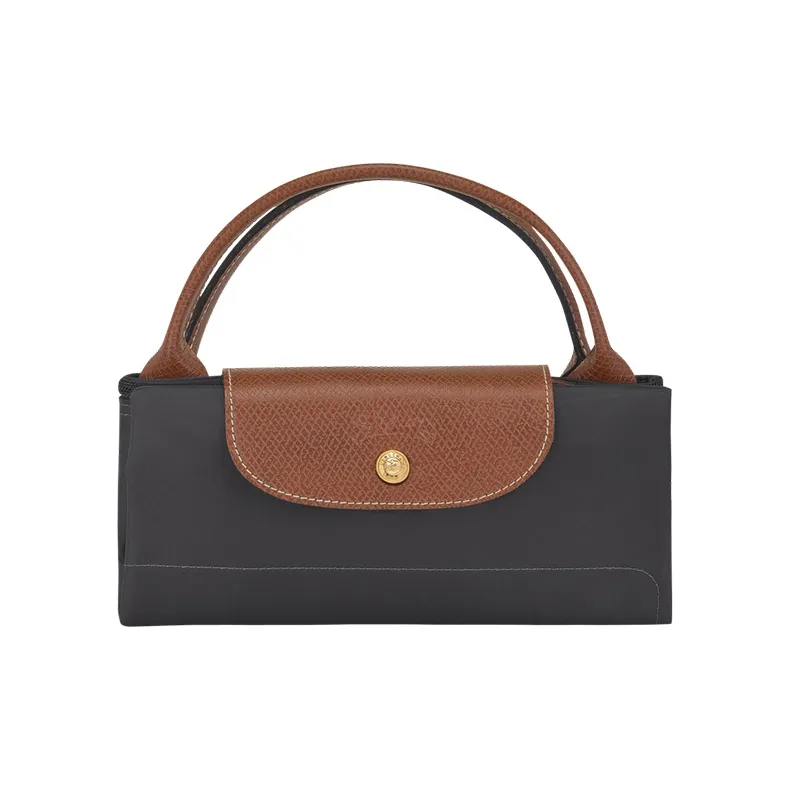 LONGCHAMP Le Pliage Polyamide Canvas With Full-Grain Cow Leather Travel Bag Handbag Large Size Women's Metal Gray-3