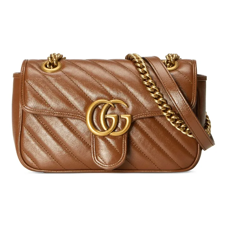 GUCCI GG Marmont Leather Crossbody Bag, Shoulder Bag Women's Brown-0