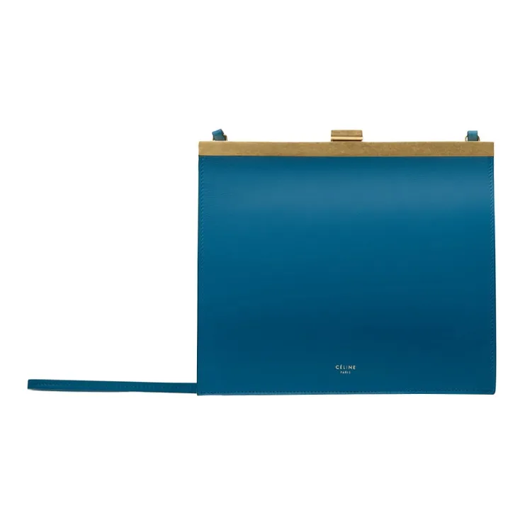 CELINE Clasp Natural Calfskin Shoulder Bag Crossbody Bag Mini Women's Water Duck Blue-0