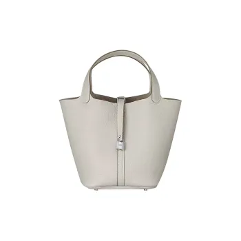 HERMES Calfskin Basket Bag Handbag Bucket Bag 22 Women's 8L Beton Concrete Gray