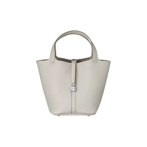 HERMES Calfskin Basket Bag Handbag Bucket Bag 22 Women's 8L Beton Concrete Gray