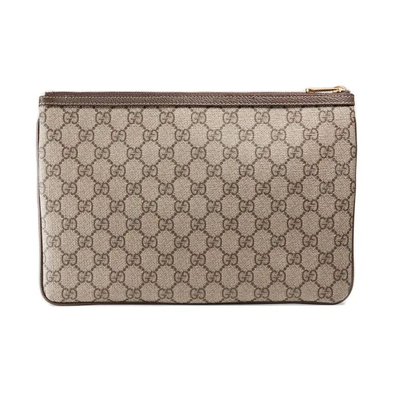 GUCCI Ophidia Canvas With Leather Clutch Women's Ebony/Brown-1