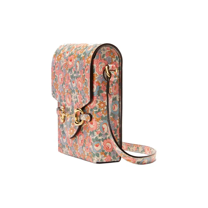 GUCCI Liberty Collaboration Leather Cell Phone Pouch Shoulder Bag Crossbody Bag Mini Women's Light Pink/Multicolor-2