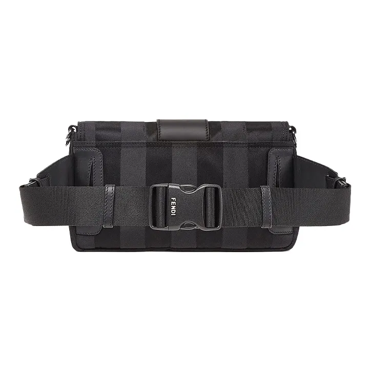 FENDI Baguette Nylon With Leather Crossbody Bag, Shoulder Bag Men's Black-2