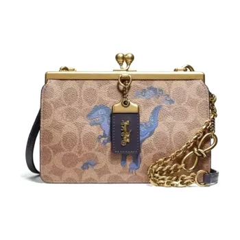 COACH Zhu Jingyi Zhu Jingyi Collaboration Frame Canvas Handbag Clutches Women's Khaki