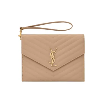 SAINT LAURENT Leather Clutch Regular Women's Dark Beige