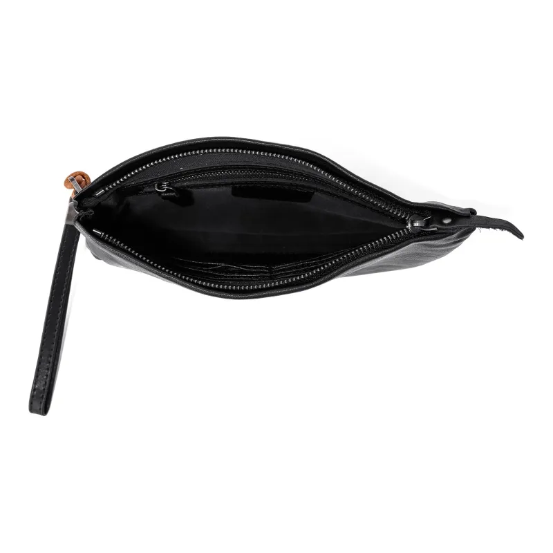 Ace Paul Top Grain Cow Leather Envelope Bag Clutches Medium Size Unisex Black-5