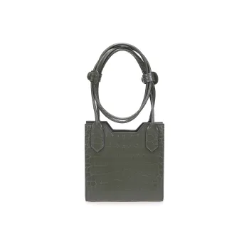 QULU Cow Leather Letter Bag Small Square Bag Shoulder Bag Crossbody Bag Women's Green/Beige