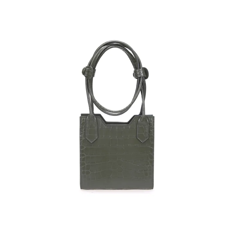QULU Cow Leather Letter Bag Small Square Bag Shoulder Bag Crossbody Bag Women's Green/Beige-0