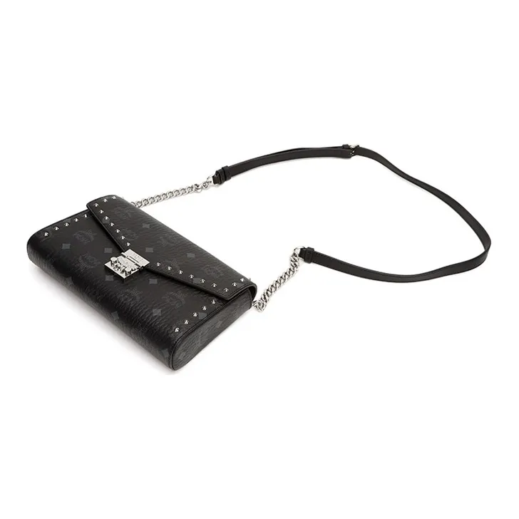 MCM Millie Visetos Artificial Leather Shoulder Bag, Crossbody Bag Women's Black-4