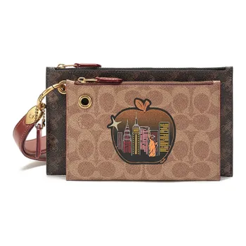 COACH Slim Wallet Cow Leather Wrist Bag Clutch Medium Size Women's Truffle Black Color