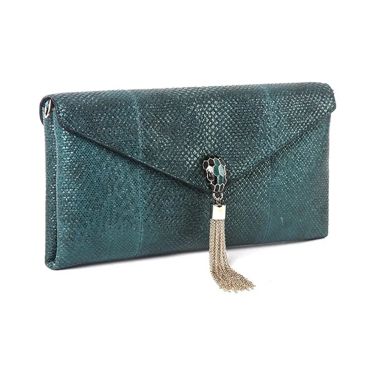 BVLGARI Snake Skin Clutch Women's Green-2