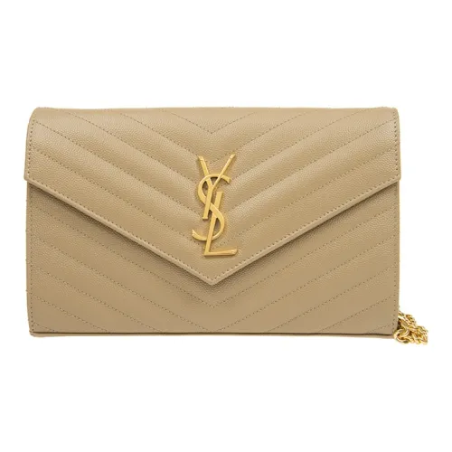 SAINT LAURENT Monogram Cowhide Leather Chain Wallet Shoulder Bag Crossbody Bag Women's Light Brown/Beige