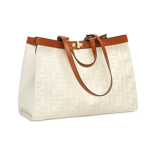 FENDI Peekaboo Canvas With Leather Tote Bag Shopping Bag Shoulder Bag Handbag Medium Size Women's White-1